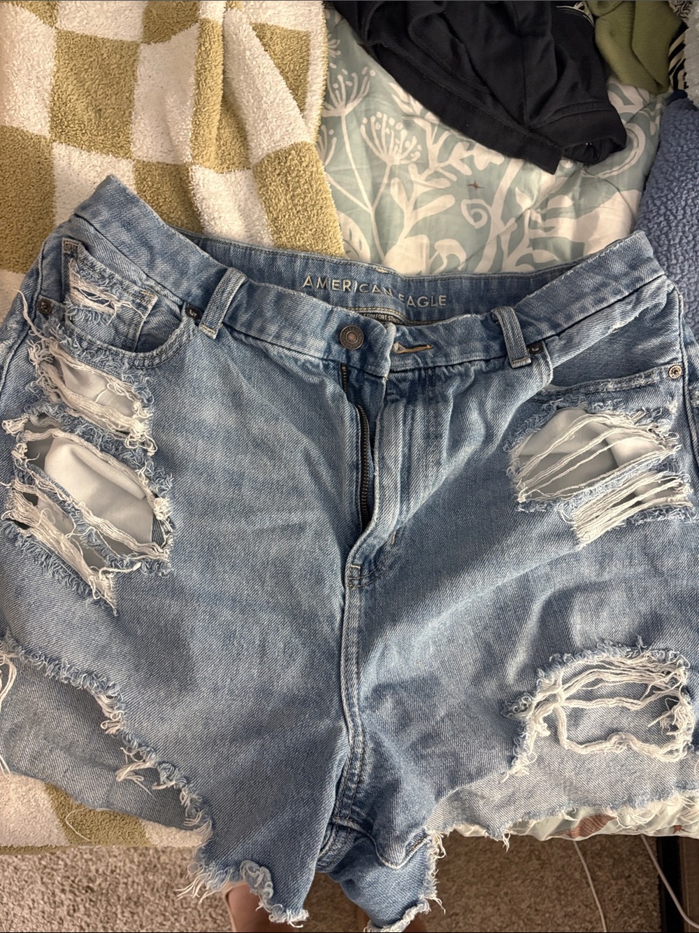 American Eagle Outfitters Light Blue Distressed Denim Jean Shorts